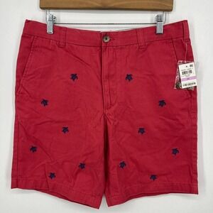 Club‎ Room Chino Shorts Men's 32 Red Turtle Print Flat Front 9" Inseam New NWT